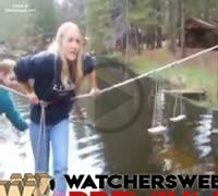 Blonde On Rope Bridge